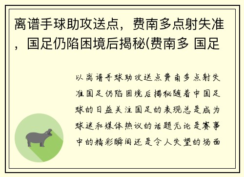 离谱手球助攻送点，费南多点射失准，国足仍陷困境后揭秘(费南多 国足)