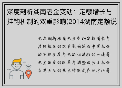 深度剖析湖南老金变动：定额增长与挂钩机制的双重影响(2014湖南定额说明及计算规则)